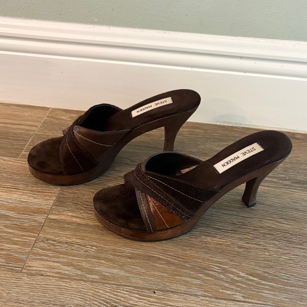 Steve Madden Dark Brown Heeled Mules - Picture 3 of 8